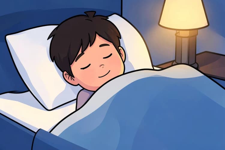 Criança dormindo tranquilamente em uma cama