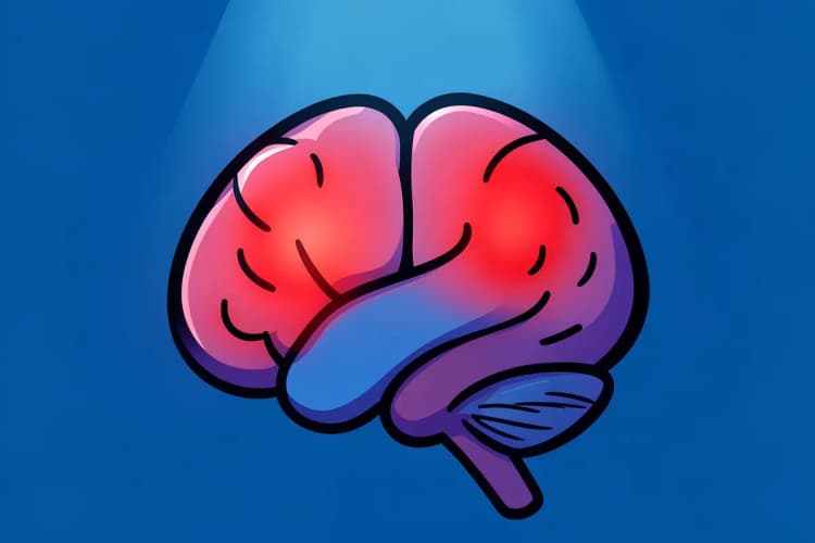 Cérebro humano com áreas destacadas em vermelho, simbolizando a epilepsia refratária.